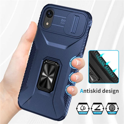 For iPhone XR Case TPU+PC Ring Kickstand Phone Cover Support Magnetic Car Mount