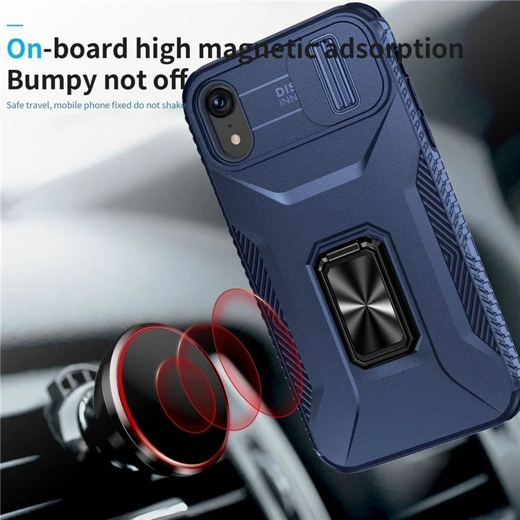 For iPhone XR Case TPU+PC Ring Kickstand Phone Cover Support Magnetic Car Mount