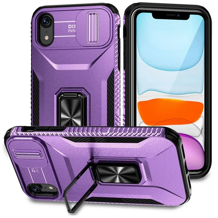 For iPhone XR Case TPU+PC Ring Kickstand Phone Cover Support Magnetic Car Mount