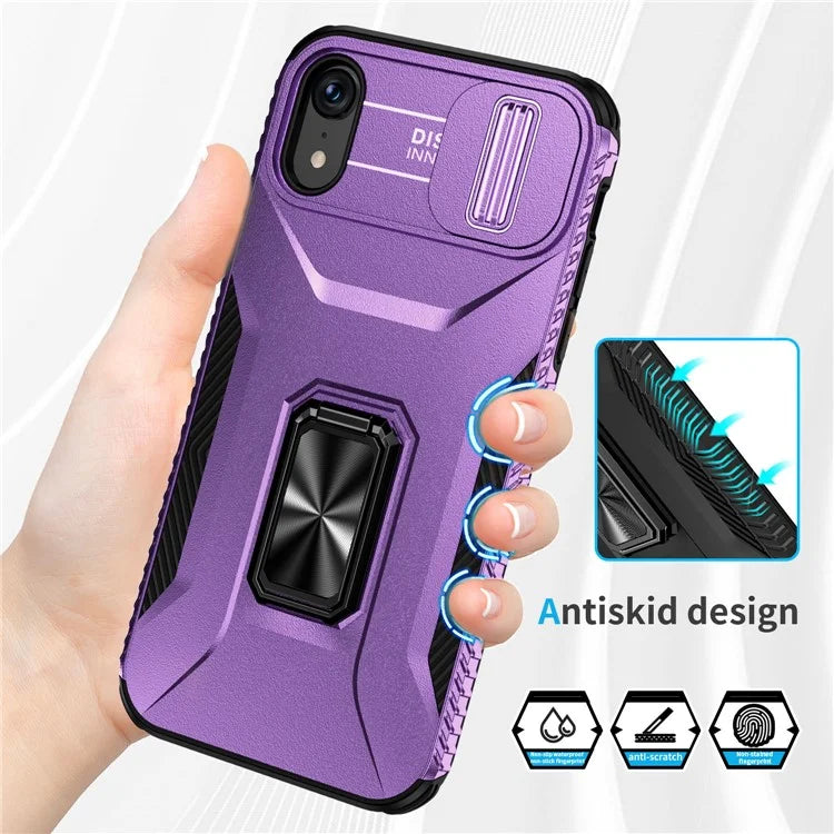 For iPhone XR Case TPU+PC Ring Kickstand Phone Cover Support Magnetic Car Mount