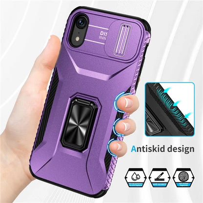 For iPhone XR Case TPU+PC Ring Kickstand Phone Cover Support Magnetic Car Mount
