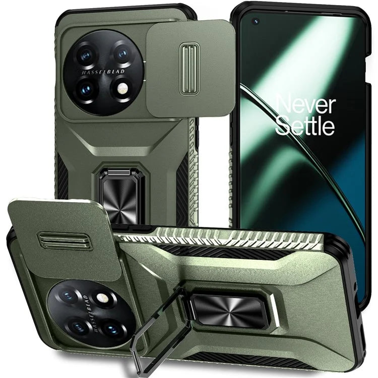 For OnePlus 11 5G Case TPU+PC Ring Kickstand Lens Lid Phone Cover