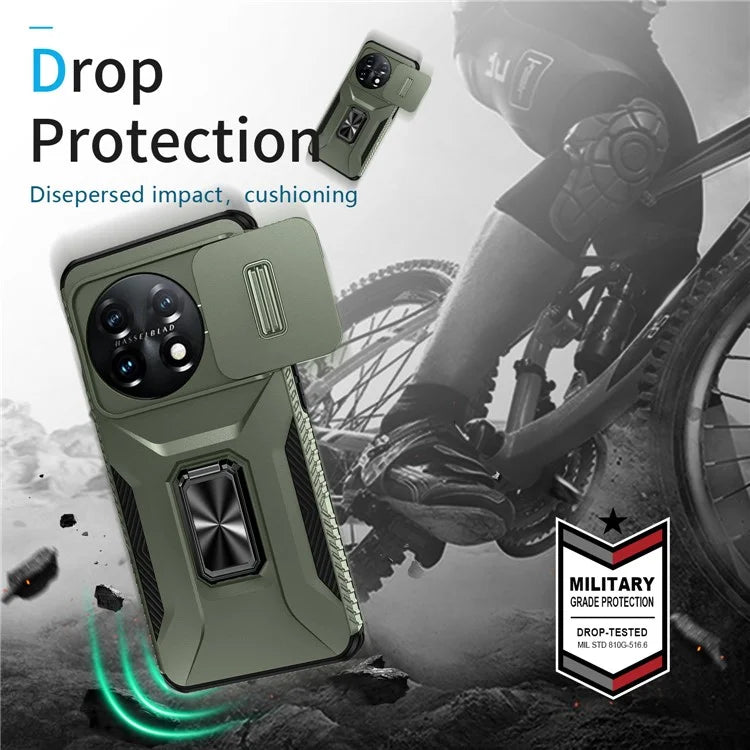 For OnePlus 11 5G Case TPU+PC Ring Kickstand Lens Lid Phone Cover
