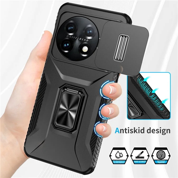 For OnePlus 11 5G Case TPU+PC Ring Kickstand Lens Lid Phone Cover