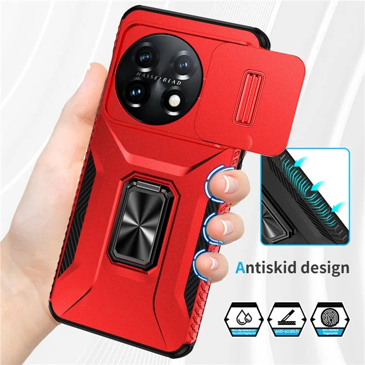 For OnePlus 11 5G Case TPU+PC Ring Kickstand Lens Lid Phone Cover