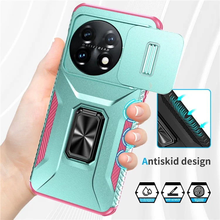 For OnePlus 11 5G Case TPU+PC Ring Kickstand Lens Lid Phone Cover