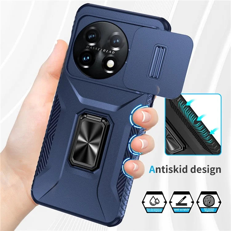 For OnePlus 11 5G Case TPU+PC Ring Kickstand Lens Lid Phone Cover