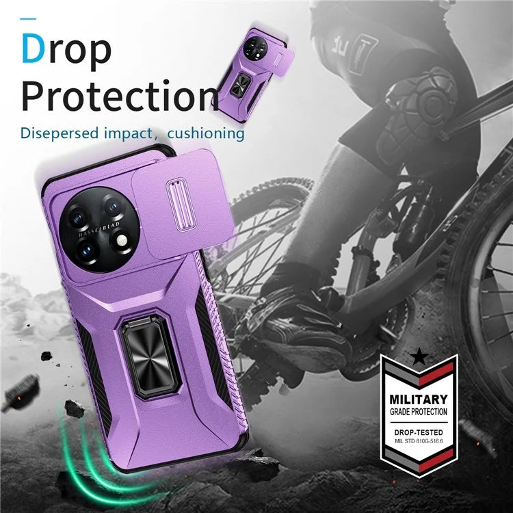 For OnePlus 11 5G Case TPU+PC Ring Kickstand Lens Lid Phone Cover