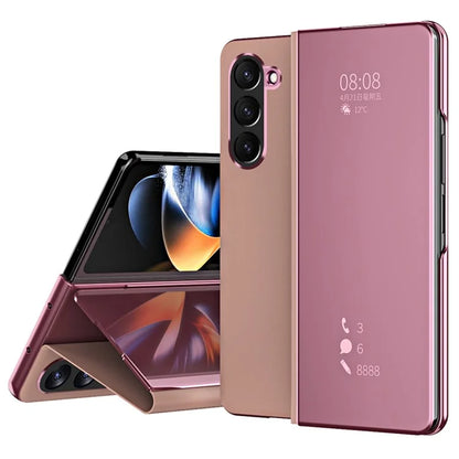 For Samsung Galaxy Z Fold6 5G Case Electroplating View Window Stand Leather Phone Cover