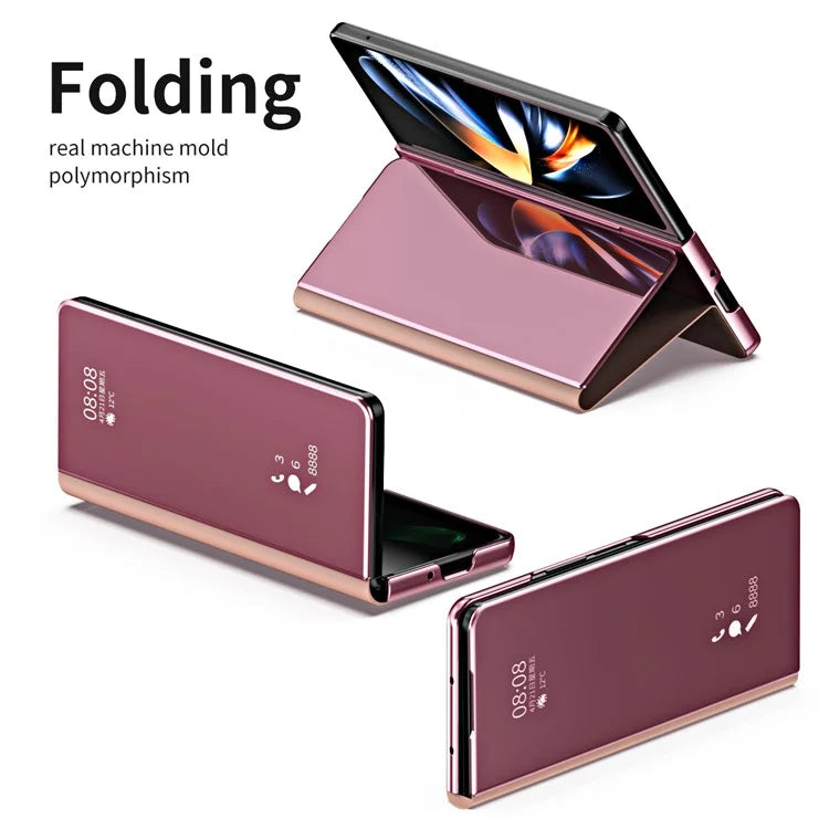 For Samsung Galaxy Z Fold6 5G Case Electroplating View Window Stand Leather Phone Cover