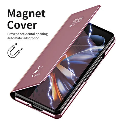 For Samsung Galaxy Z Fold6 5G Case Electroplating View Window Stand Leather Phone Cover