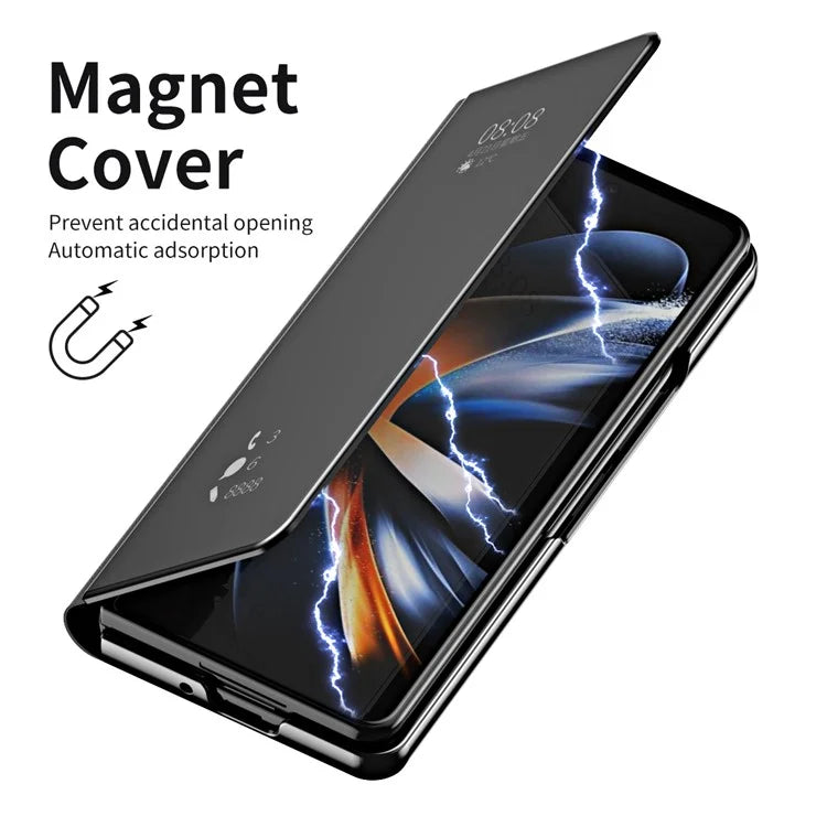 For Samsung Galaxy Z Fold6 5G Case Electroplating View Window Stand Leather Phone Cover