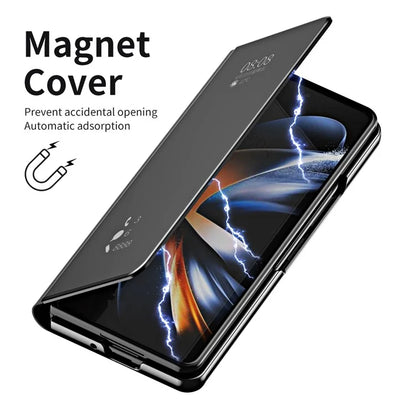 For Samsung Galaxy Z Fold6 5G Case Electroplating View Window Stand Leather Phone Cover