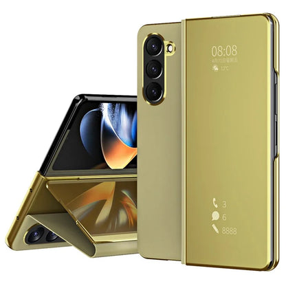 For Samsung Galaxy Z Fold6 5G Case Electroplating View Window Stand Leather Phone Cover