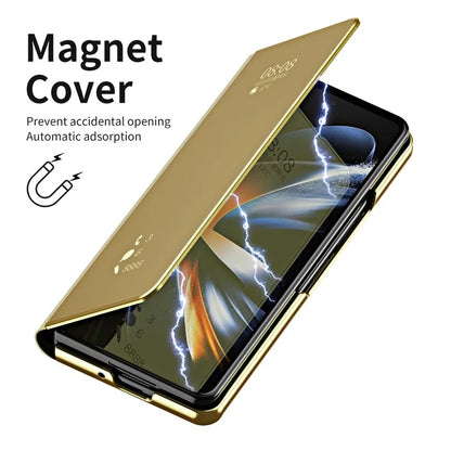For Samsung Galaxy Z Fold6 5G Case Electroplating View Window Stand Leather Phone Cover