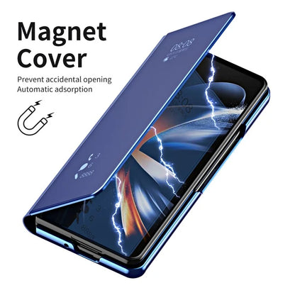 For Samsung Galaxy Z Fold6 5G Case Electroplating View Window Stand Leather Phone Cover