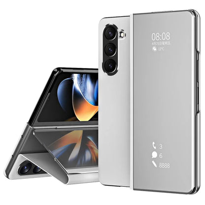 For Samsung Galaxy Z Fold6 5G Case Electroplating View Window Stand Leather Phone Cover