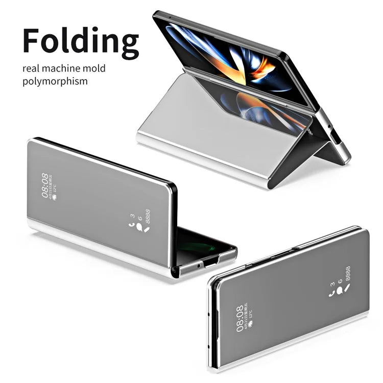 For Samsung Galaxy Z Fold6 5G Case Electroplating View Window Stand Leather Phone Cover