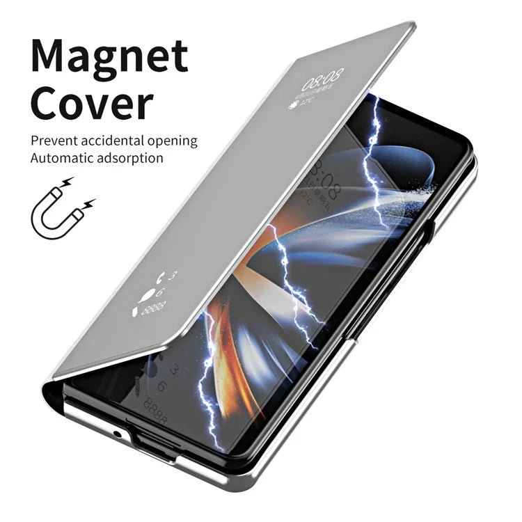 For Samsung Galaxy Z Fold6 5G Case Electroplating View Window Stand Leather Phone Cover