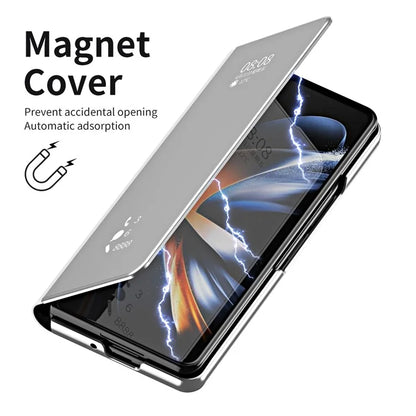 For Samsung Galaxy Z Fold6 5G Case Electroplating View Window Stand Leather Phone Cover