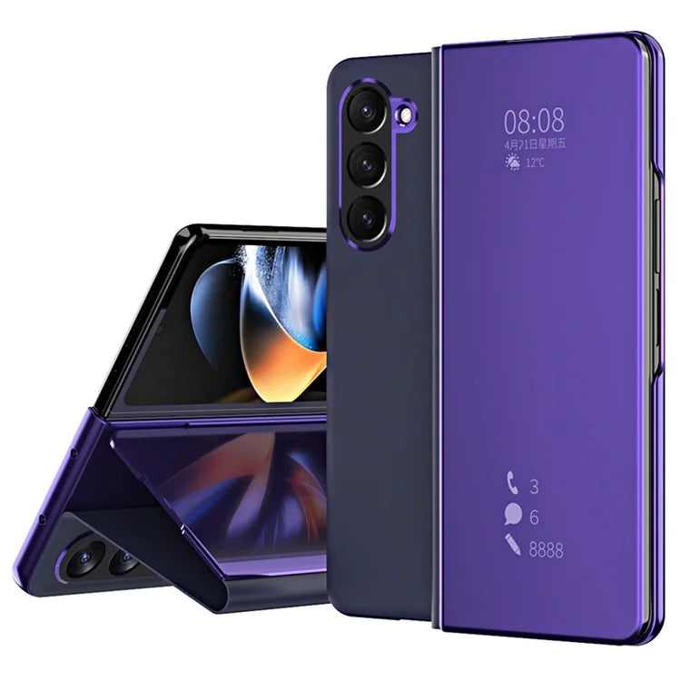 For Samsung Galaxy Z Fold6 5G Case Electroplating View Window Stand Leather Phone Cover