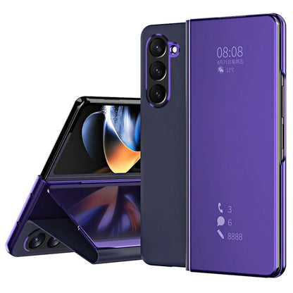 For Samsung Galaxy Z Fold6 5G Case Electroplating View Window Stand Leather Phone Cover