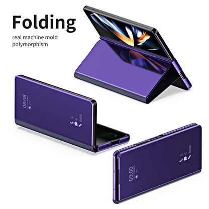 For Samsung Galaxy Z Fold6 5G Case Electroplating View Window Stand Leather Phone Cover