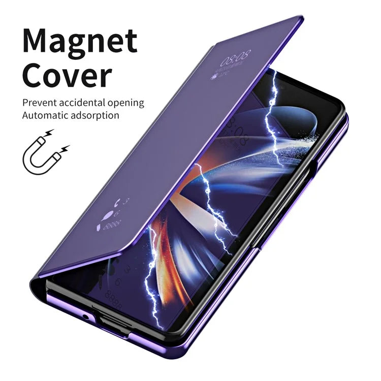 For Samsung Galaxy Z Fold6 5G Case Electroplating View Window Stand Leather Phone Cover