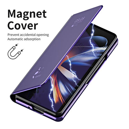 For Samsung Galaxy Z Fold6 5G Case Electroplating View Window Stand Leather Phone Cover