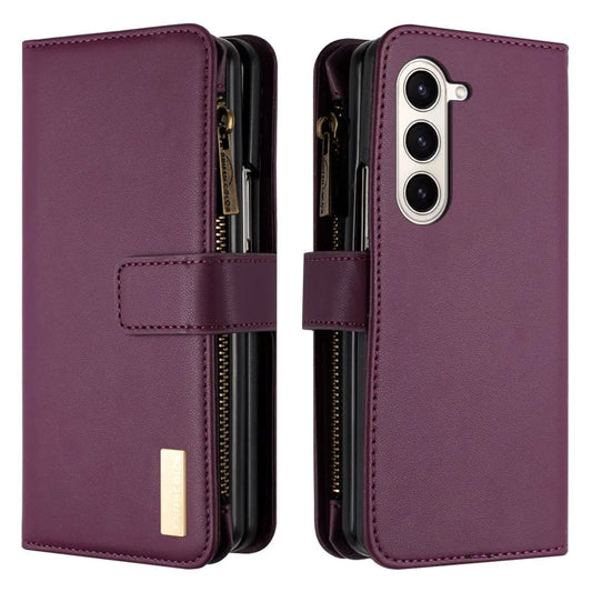 BINFEN COLOR For Samsung Galaxy Z Fold6 5G Case Zipper PU Leather Wallet Phone Cover