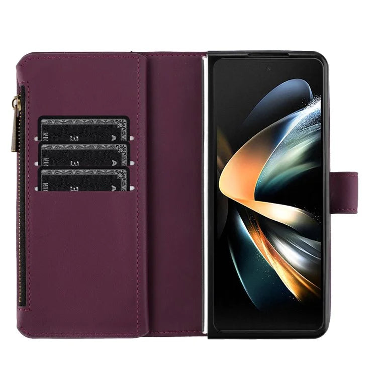 BINFEN COLOR For Samsung Galaxy Z Fold6 5G Case Zipper PU Leather Wallet Phone Cover