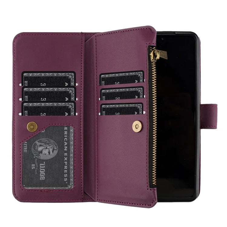 BINFEN COLOR For Samsung Galaxy Z Fold6 5G Case Zipper PU Leather Wallet Phone Cover
