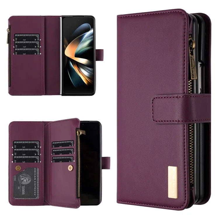 BINFEN COLOR For Samsung Galaxy Z Fold6 5G Case Zipper PU Leather Wallet Phone Cover