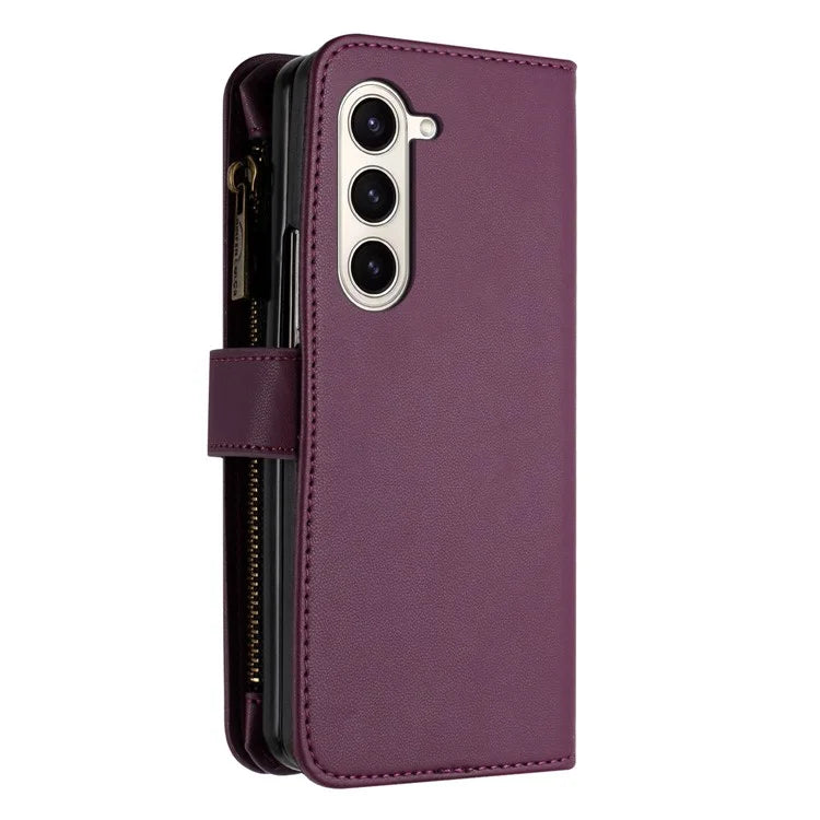 BINFEN COLOR For Samsung Galaxy Z Fold6 5G Case Zipper PU Leather Wallet Phone Cover