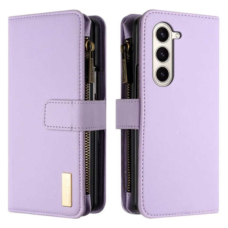 BINFEN COLOR For Samsung Galaxy Z Fold6 5G Case Zipper PU Leather Wallet Phone Cover