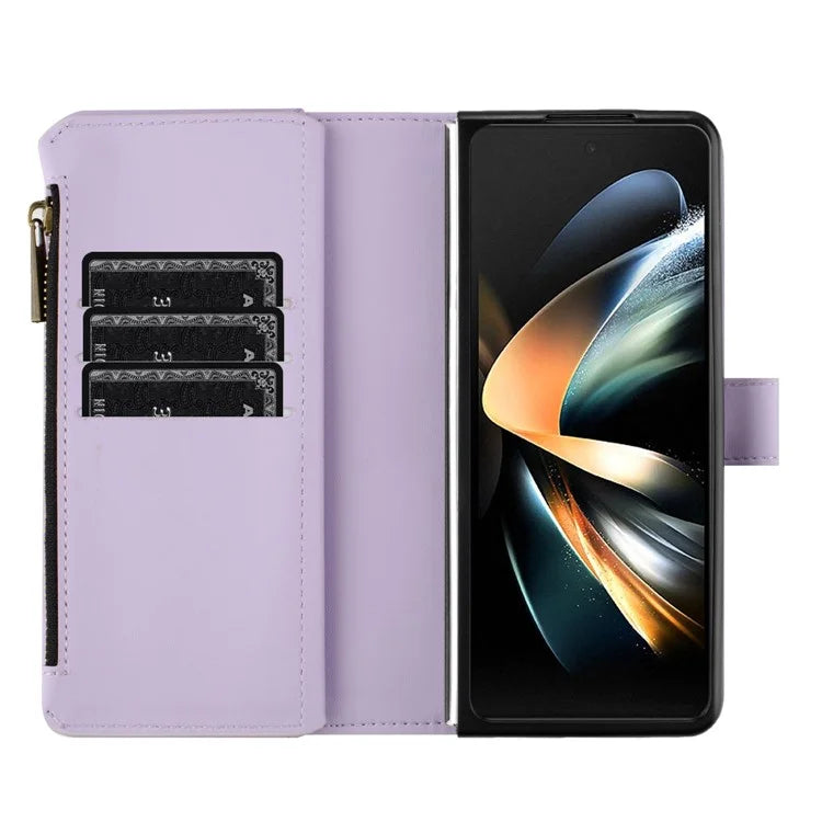 BINFEN COLOR For Samsung Galaxy Z Fold6 5G Case Zipper PU Leather Wallet Phone Cover