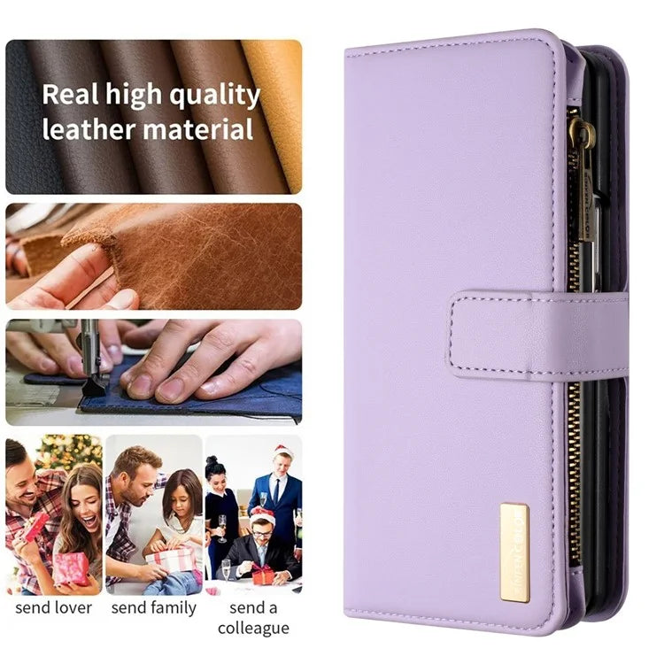 BINFEN COLOR For Samsung Galaxy Z Fold6 5G Case Zipper PU Leather Wallet Phone Cover