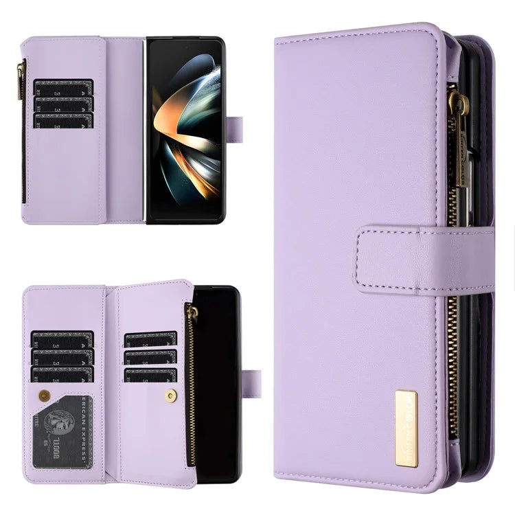 BINFEN COLOR For Samsung Galaxy Z Fold6 5G Case Zipper PU Leather Wallet Phone Cover