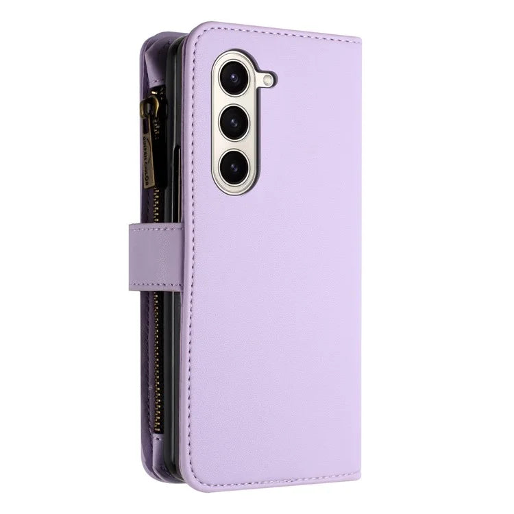BINFEN COLOR For Samsung Galaxy Z Fold6 5G Case Zipper PU Leather Wallet Phone Cover