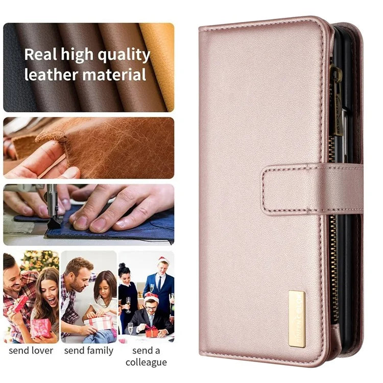 BINFEN COLOR For Samsung Galaxy Z Fold6 5G Case Zipper PU Leather Wallet Phone Cover