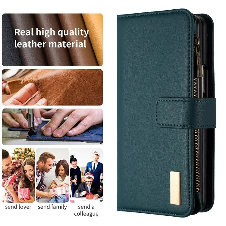 BINFEN COLOR For Samsung Galaxy Z Fold6 5G Case Zipper PU Leather Wallet Phone Cover