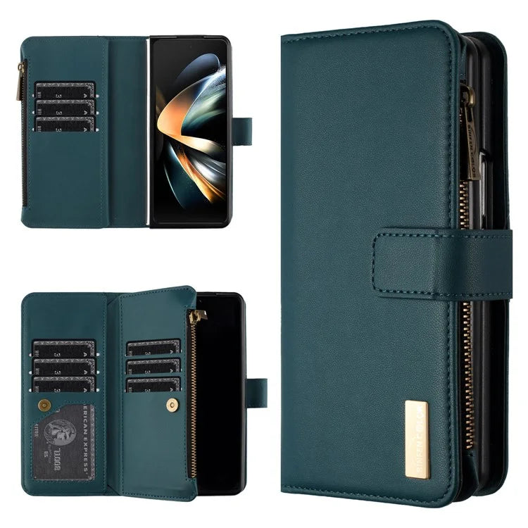 BINFEN COLOR For Samsung Galaxy Z Fold6 5G Case Zipper PU Leather Wallet Phone Cover