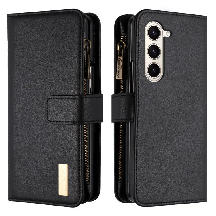 BINFEN COLOR For Samsung Galaxy Z Fold6 5G Case Zipper PU Leather Wallet Phone Cover