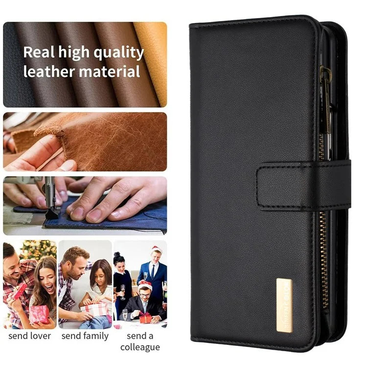 BINFEN COLOR For Samsung Galaxy Z Fold6 5G Case Zipper PU Leather Wallet Phone Cover