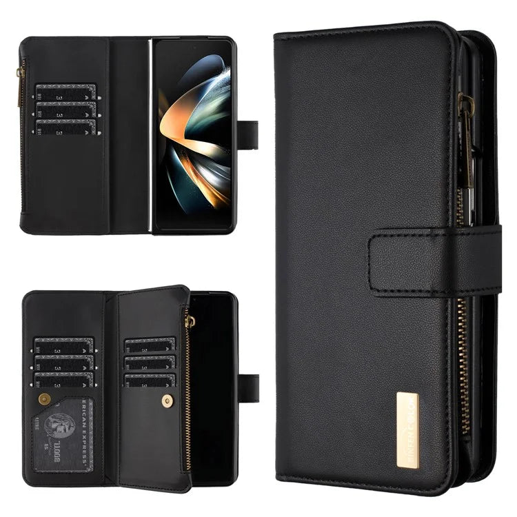 BINFEN COLOR For Samsung Galaxy Z Fold6 5G Case Zipper PU Leather Wallet Phone Cover