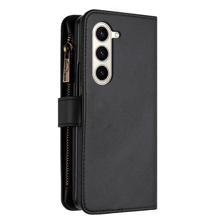 BINFEN COLOR For Samsung Galaxy Z Fold6 5G Case Zipper PU Leather Wallet Phone Cover