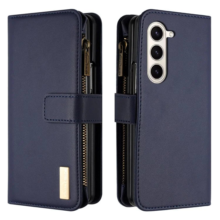 BINFEN COLOR For Samsung Galaxy Z Fold6 5G Case Zipper PU Leather Wallet Phone Cover