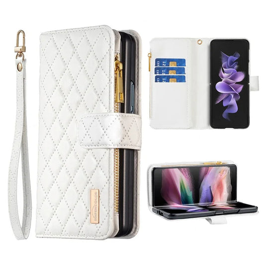 BINFEN COLOR For Samsung Galaxy Z Fold6 5G Case PU Leather Zipper Pocket Phone Cover