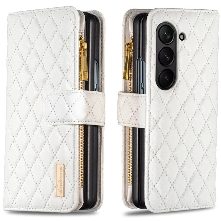 BINFEN COLOR For Samsung Galaxy Z Fold6 5G Case PU Leather Zipper Pocket Phone Cover