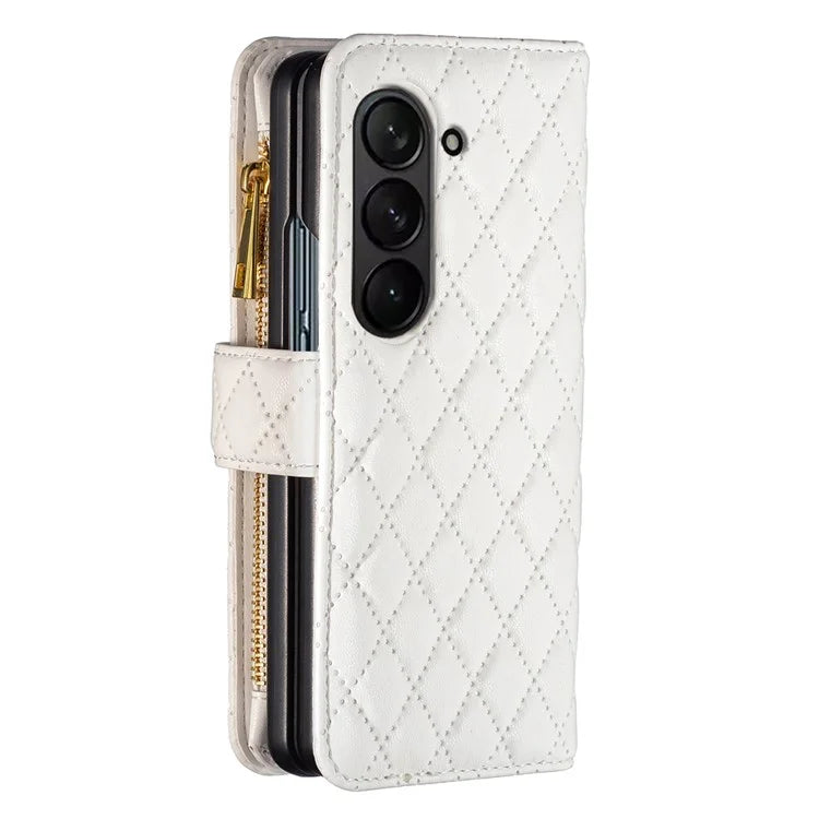 BINFEN COLOR For Samsung Galaxy Z Fold6 5G Case PU Leather Zipper Pocket Phone Cover